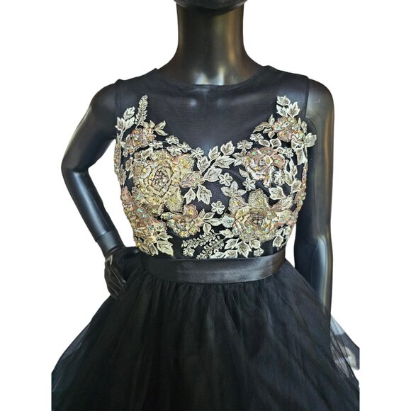 Black/Silver/Gold Embroidered Illusion Full Skirt Party Dress - Mori Lee - Picture 4 of 9